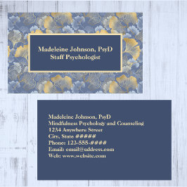 Tarjeta De Visita Zen Blue Gold Ginkgo Psiquiatra o Consejero