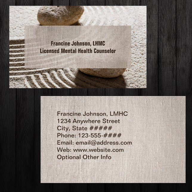 Tarjeta De Visita Zen Sand Labrynth y Stones con Faux Linen (Subido por el creador)