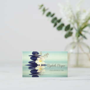 Tarjeta De Visita Zen Stones árbol silueta dorada Orquídea blanca