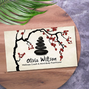 Tarjeta De Visita Zen stones Sakura Tree Red Blossom