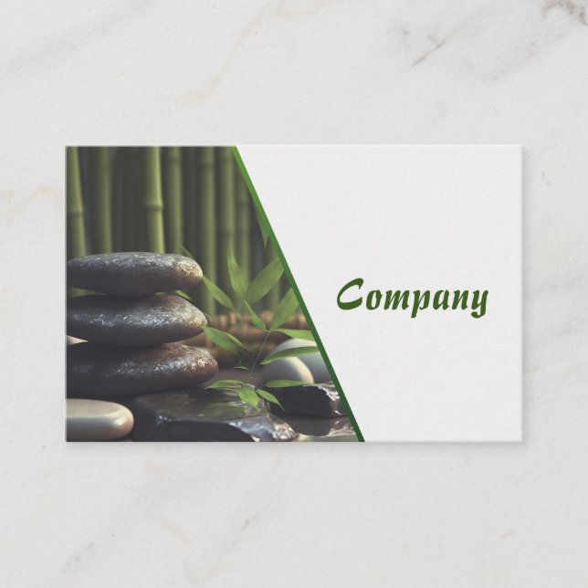 Tarjeta De Visita Zen Stones Spa Wellness tranquility white green  (Anverso)
