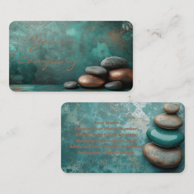 Tarjeta De Visita Zen Stones Spa Wellness Turquoise copper (Anverso / Reverso)