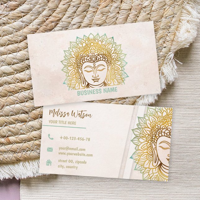Tarjeta De Visita Zen tonos neatrales buddha estudio de yoga (Subido por el creador)