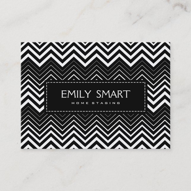 Tarjeta De Visita Zigzag Chevron Blanco Y Negro (Anverso)