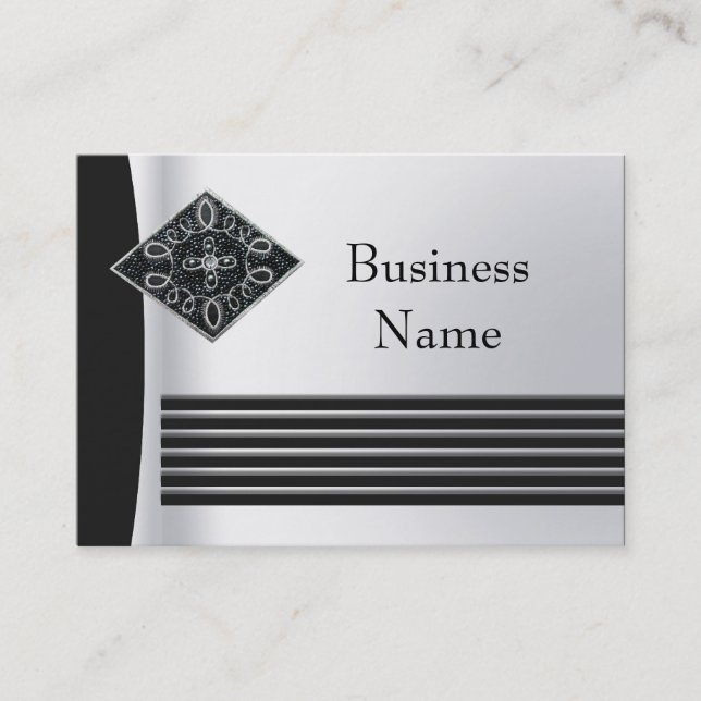 Tarjeta de visita Zizzago Black Silver Art Deco (Anverso)