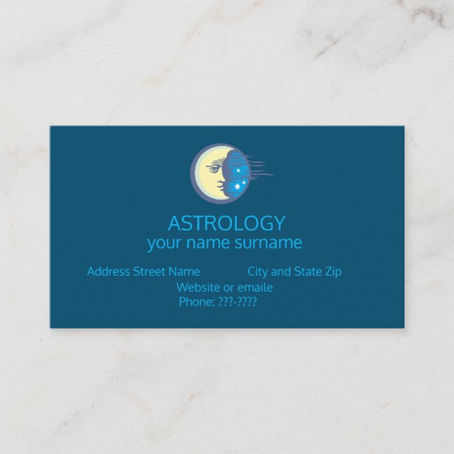 Tarjeta de visita Zodiac Astrology Moon and Stars (Anverso)