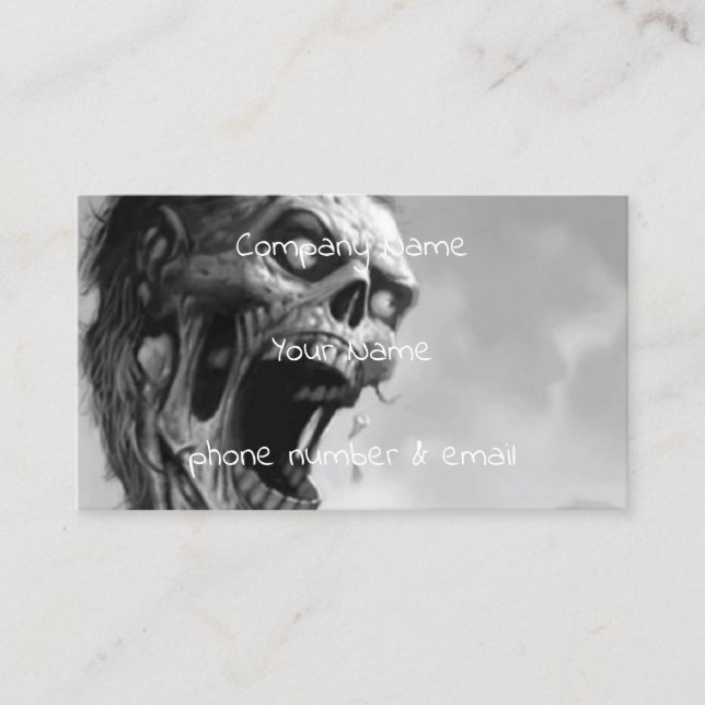 Tarjeta De Visita zombi de griterío blanco y negro (Anverso)