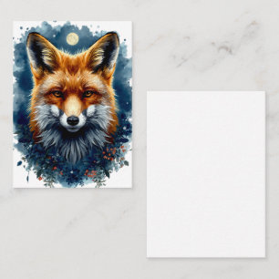 Tarjeta De Visita Zorro Acuarela Luna Bosque Animal Estética