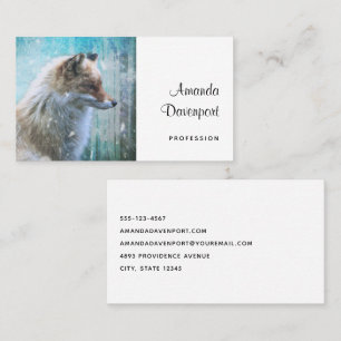 Tarjeta De Visita Zorro de Furry Cute en fondo azul grunge