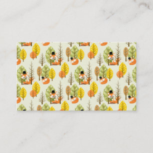 Tarjeta De Visita Zorro Naranja Bonito Bosque Árboles Otoño Hipster