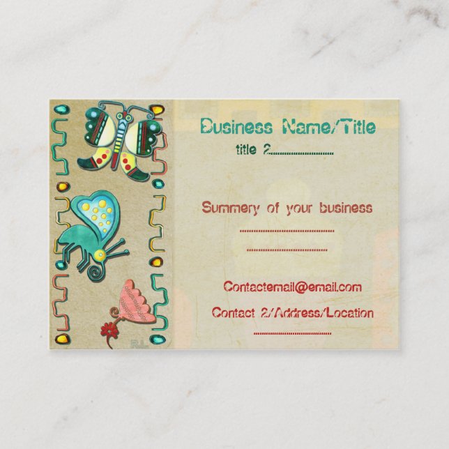 Tarjeta De Visita Zuni Butterfly 2 Folk Art NATIVE VENDOR TATTOO (Anverso)
