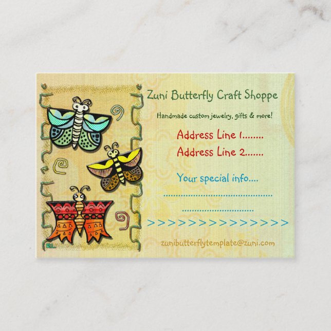 Tarjeta De Visita Zuni Butterfly Folk Art CRAFTS HANDMADE COMERCIO (Anverso)