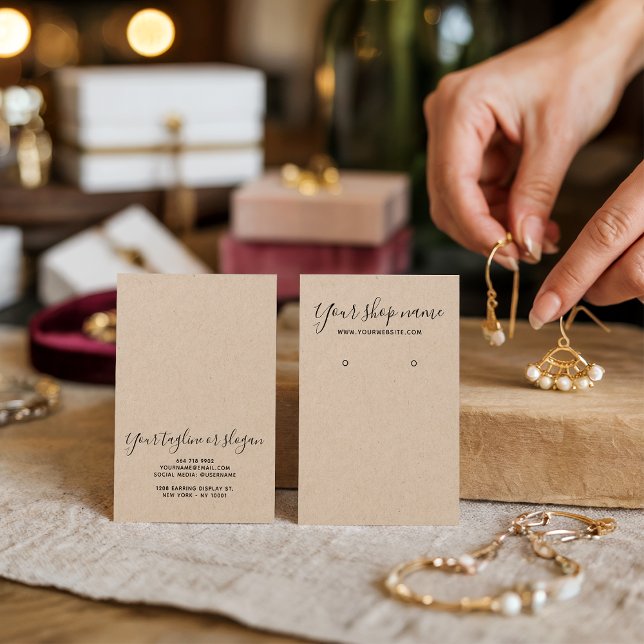 Tarjeta de visualización de anillo negro de kraft  (Rustic brown kraft black earring display card)