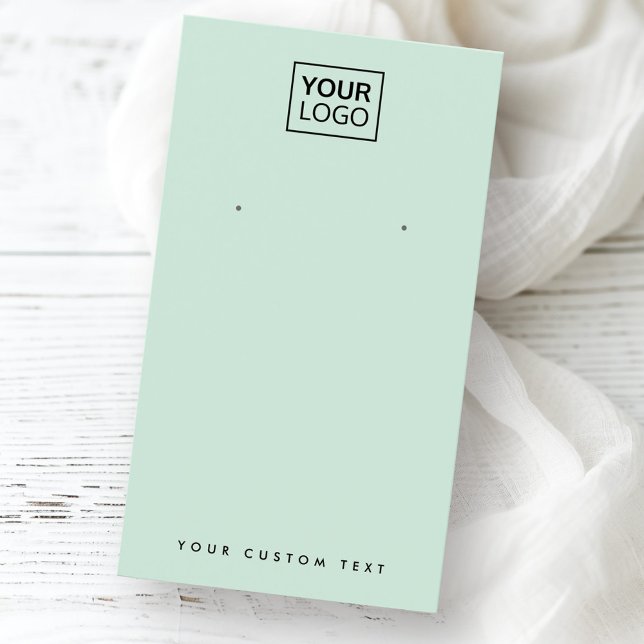 Tarjeta de visualización de cojinetes con el logot (Light mint green custom logo earring display card)