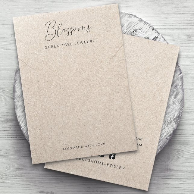 Tarjeta de visualización de collar de papel Kraft  (Rustic Printed Kraft Paper Necklace Personalized Display Card)