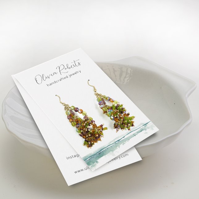 Tarjeta de visualización de color de agua de escri (Modern Script Watercolor Earring Display Card)
