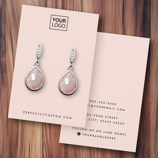 Tarjeta de visualización de color rosa rosa claro  (Light blush pink add logo earring display card)