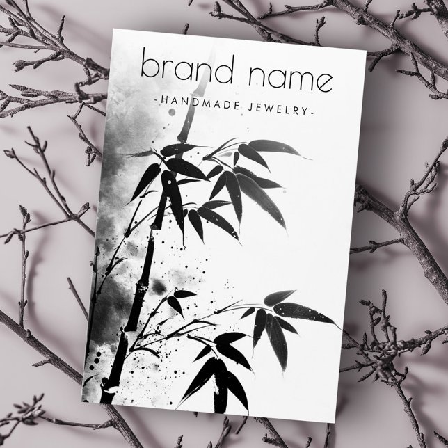 Tarjeta de visualización de dibujo de tinta de Bam (Bamboo Asian ink drawing earring display card)