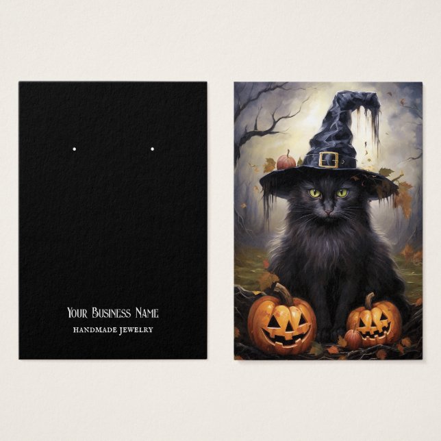 Tarjeta de visualización de Gato de Halloween (Anverso y reverso)