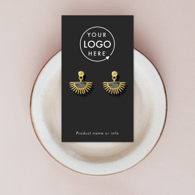Tarjeta de visualización de ingresos de joyería ne (Modern sleek black earring display card by Guava - clean, stylish, and customizable)