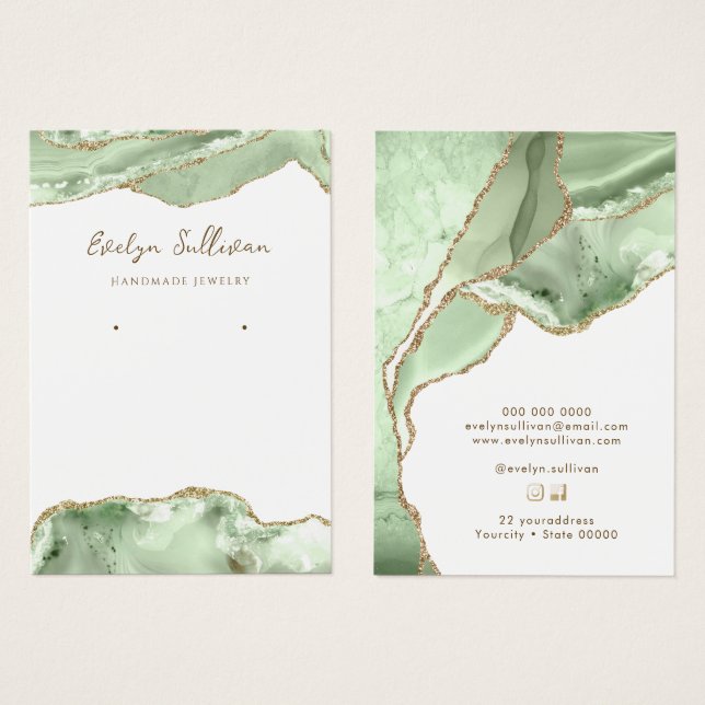 Tarjeta de visualización de joyas de ágate verde J (Anverso y reverso)