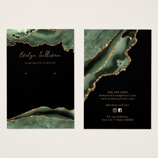 tarjeta de visualización de joyas de agate verde s (Anverso y reverso)