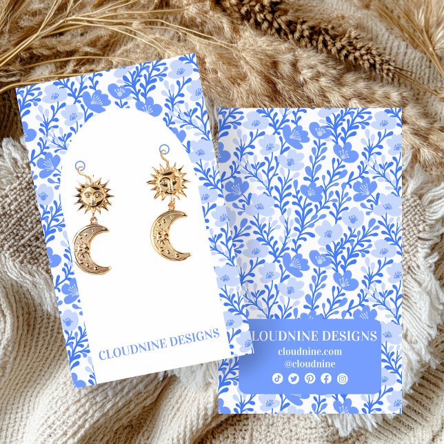 Tarjeta de visualización de joyas de arco floral a (Blue Floral Arch Earring Jewelry Display Card
)