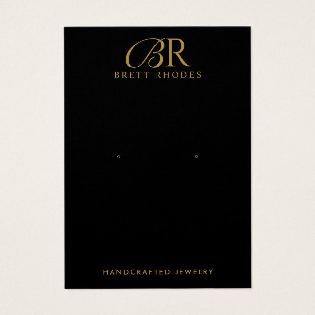 Tarjeta de visualización de joyas de oro monograma (Frente)
