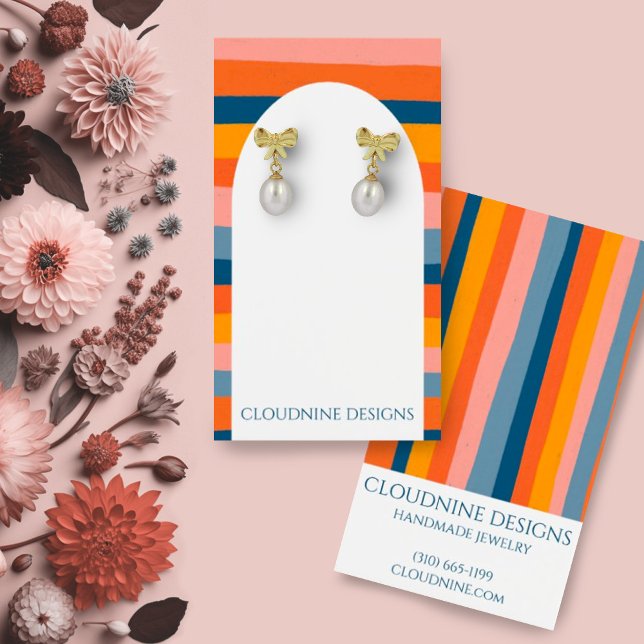Tarjeta de visualización de joyas del collar de ar (Colorful stripes earring display card with arch shapes. Customize with your details)