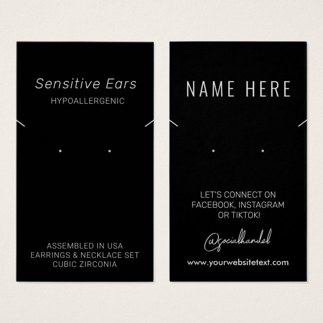 Tarjeta de visualización de joyas hipoalergénicas (Anverso y reverso)