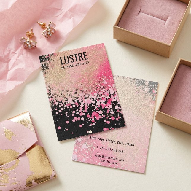 Tarjeta de visualización de joyas rosa Purpurina d (Pink Glitter Luxury Jewellery Display Card.)