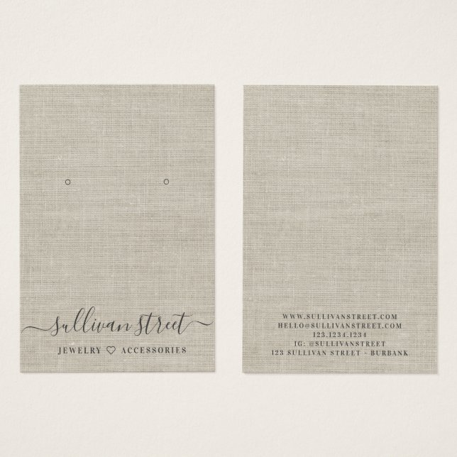 Tarjeta de visualización de joyería Burlap Earring (Anverso y reverso)
