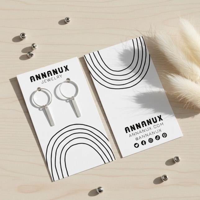 Tarjeta de visualización de joyería de líneas mini (Minimalist Lines Cool Earring Jewelry Display Card w Social Media Icons
)