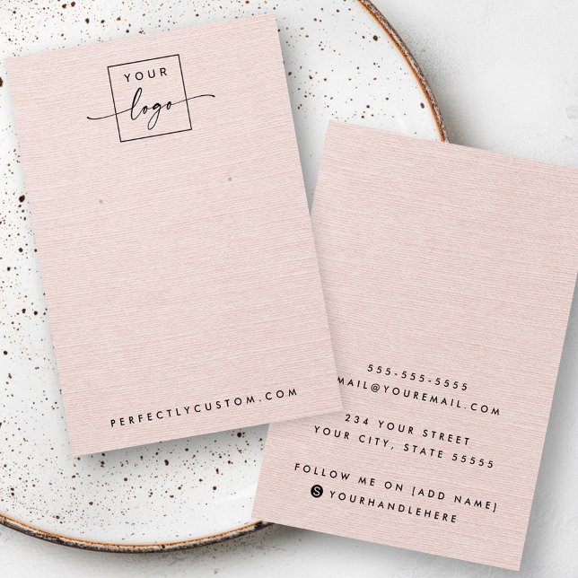 tarjeta de visualización de la pantalla del logoti (Blush pink linen look logo earring display card)