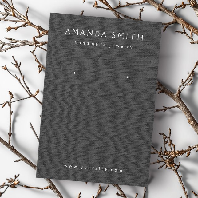 Tarjeta de visualización de lino gris oscuro (Dark gray linen look earring display card)