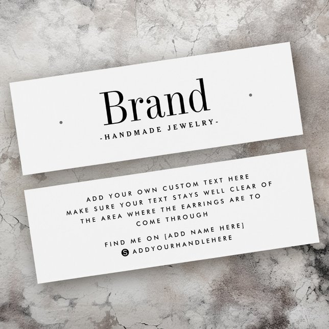 Tarjeta de visualización de pendiente blanca y mín (White modern minimal stud earring display card)