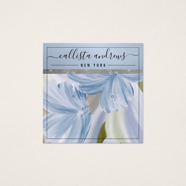 Tarjeta de visualización de Purpurina floral azul  (Anverso)