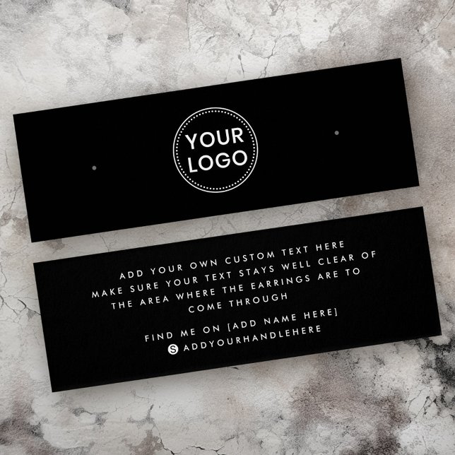 Tarjeta de visualización de rayado de logotipo de  (Plain black custom logo stud earring display card)