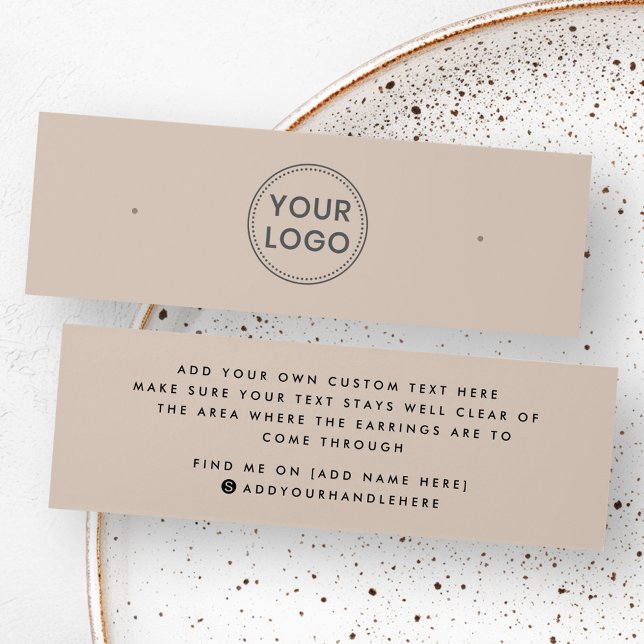 Tarjeta de visualización de rayado de logotipo de  (Light brown custom logo stud earring display card)
