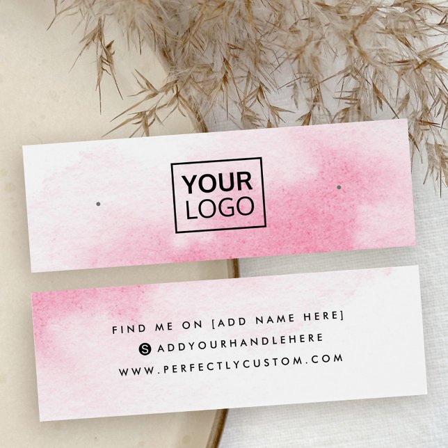 Tarjeta de visualización de rayas de color de agua (Pink water color logo stud earring display card)