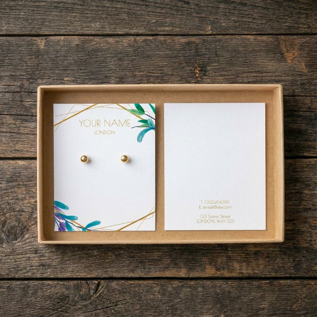 Tarjeta de visualización del anillo de amarre de f (Gold geometric flowery wreath earring display card.)