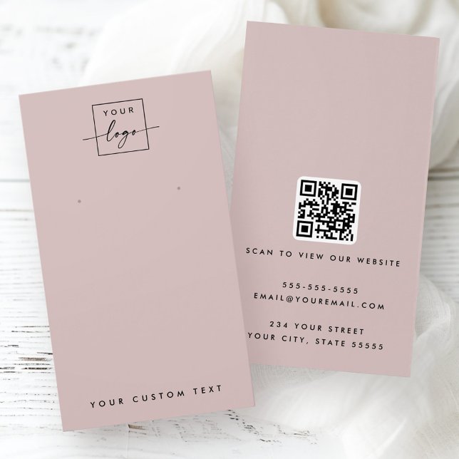 Tarjeta de visualización del anillo de anclaje QR  (Light rose taupe logo QR earring display card)