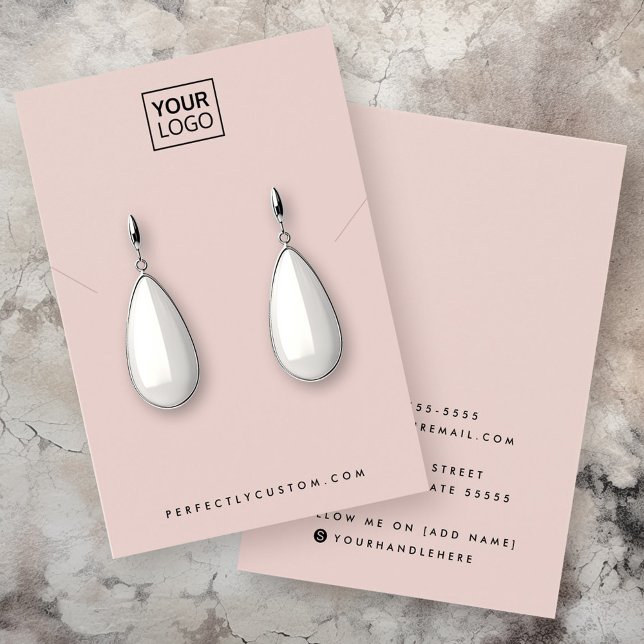 tarjeta de visualización del anillo de apoyo de co (Blush pink add logo necklace earring display card)