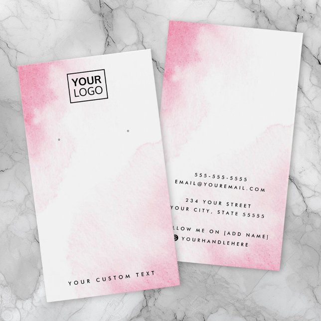 Tarjeta de visualización del logotipo del personal (Pink watercolor custom logo earring display card)