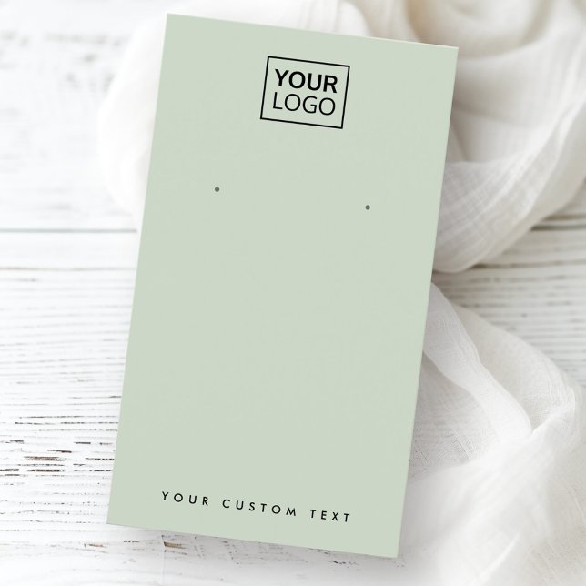 Tarjeta de visualización del logotipo del personal (Light sage green custom logo earring display card)