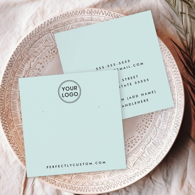 Tarjeta de visualización del logotipo del personal (Light aqua blue custom logo earring display card)