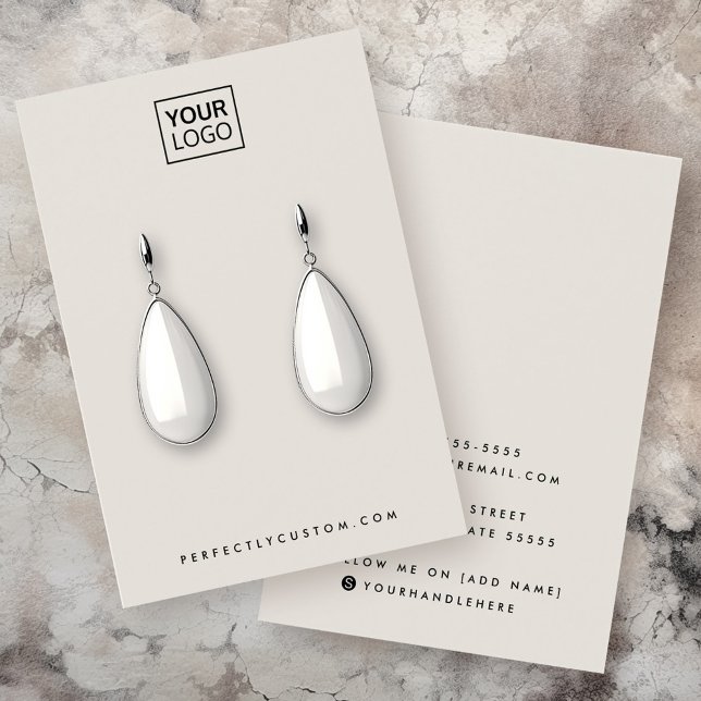 Tarjeta de visualización del logotipo del personal (Light tan custom logo earring display card)
