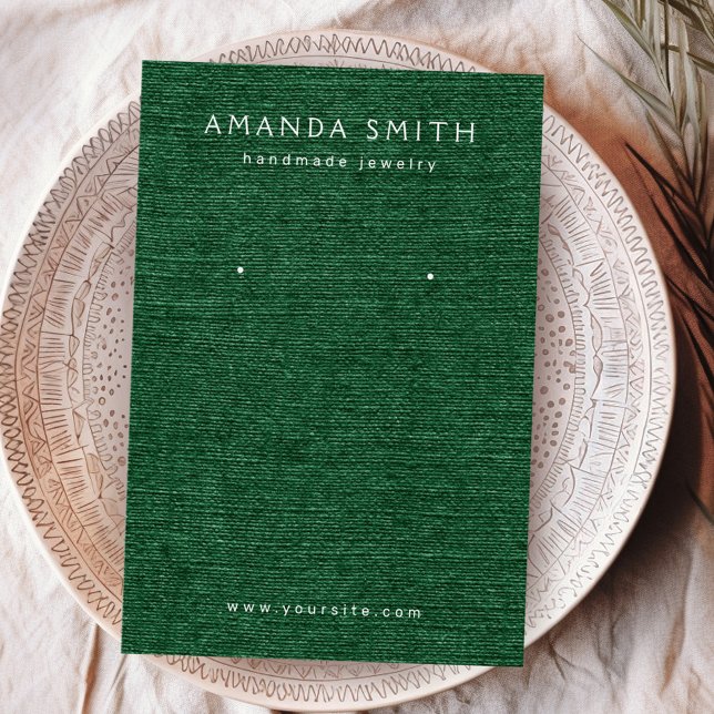 Tarjeta de visualización del revestimiento de lino (Forest dark green linen look earring display card)