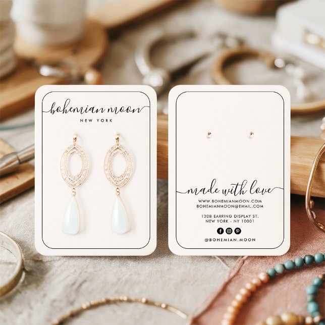 Tarjeta de visualización moderna de joyas de escri (Modern black and white script jewelry display card)