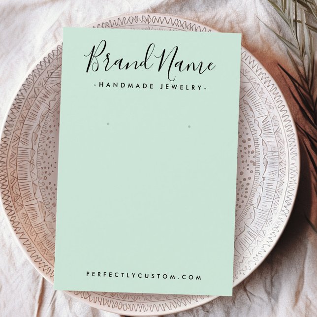 Tarjeta de visualización moderna del logotipo de e (Modern script logo mint green earring display card)